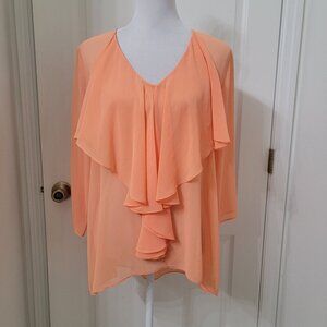 atina christina Size XS Salmon Colored Sheer, High Low Hem Blouse NEW w/Tag